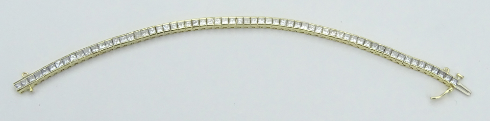 8.15 Carat Princess Cut Diamond and 14 Karat Yellow Gold Line Bracelet.