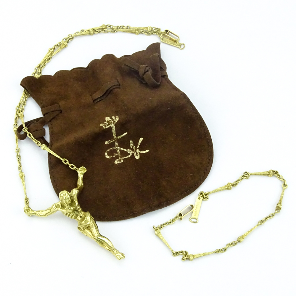 Salvador Dali Christo de San Juan 18 Karat Yellow Gold Jesus Pendant Necklace and Bracelet Suite with Suede Pouch