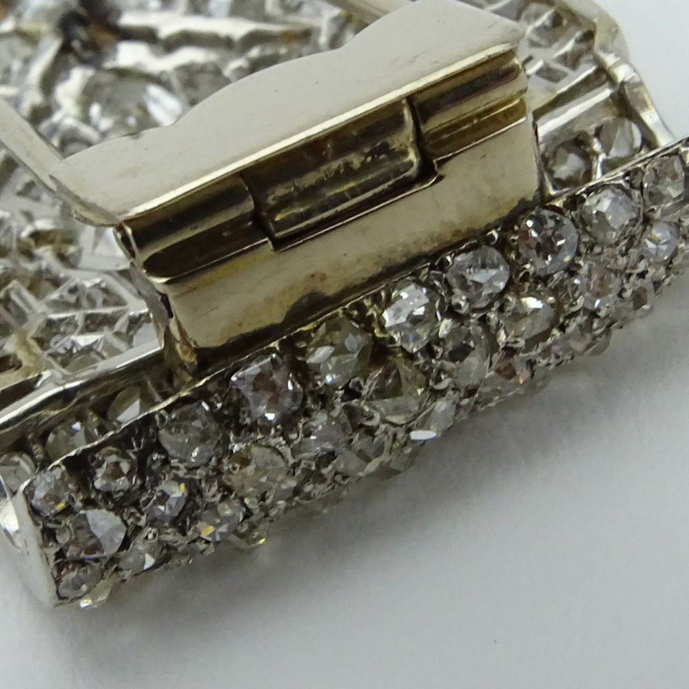 6.50 Carat Old European and Rose Cut Diamond and Platinum Double Clip Brooch.