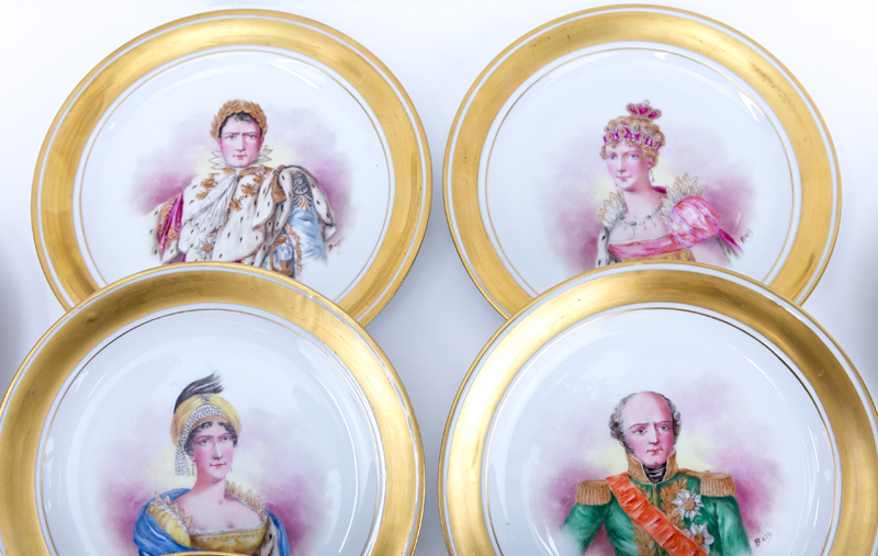 Twelve (12) Sevres Hand-Painted Porcelain Napoleonic Plates