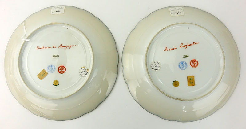 Pair of 19/20th Century Sevres Chateau de St Cloud Cobalt and Gilt Hand painted Cabinet Plates
