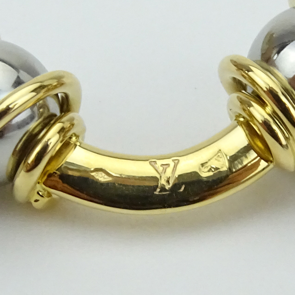 Louis Vuitton 18 Karat Yellow Gold and Stainless Steel Swirl Design Double Stud Cufflinks w/Case