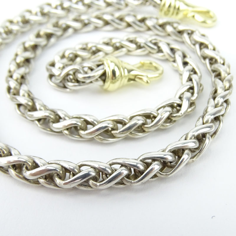 Three (3) Piece David Yurman Sterling Silver and 14 Karat Yellow Gold Cable Chain Bracelet, Necklace and Pendant Suite