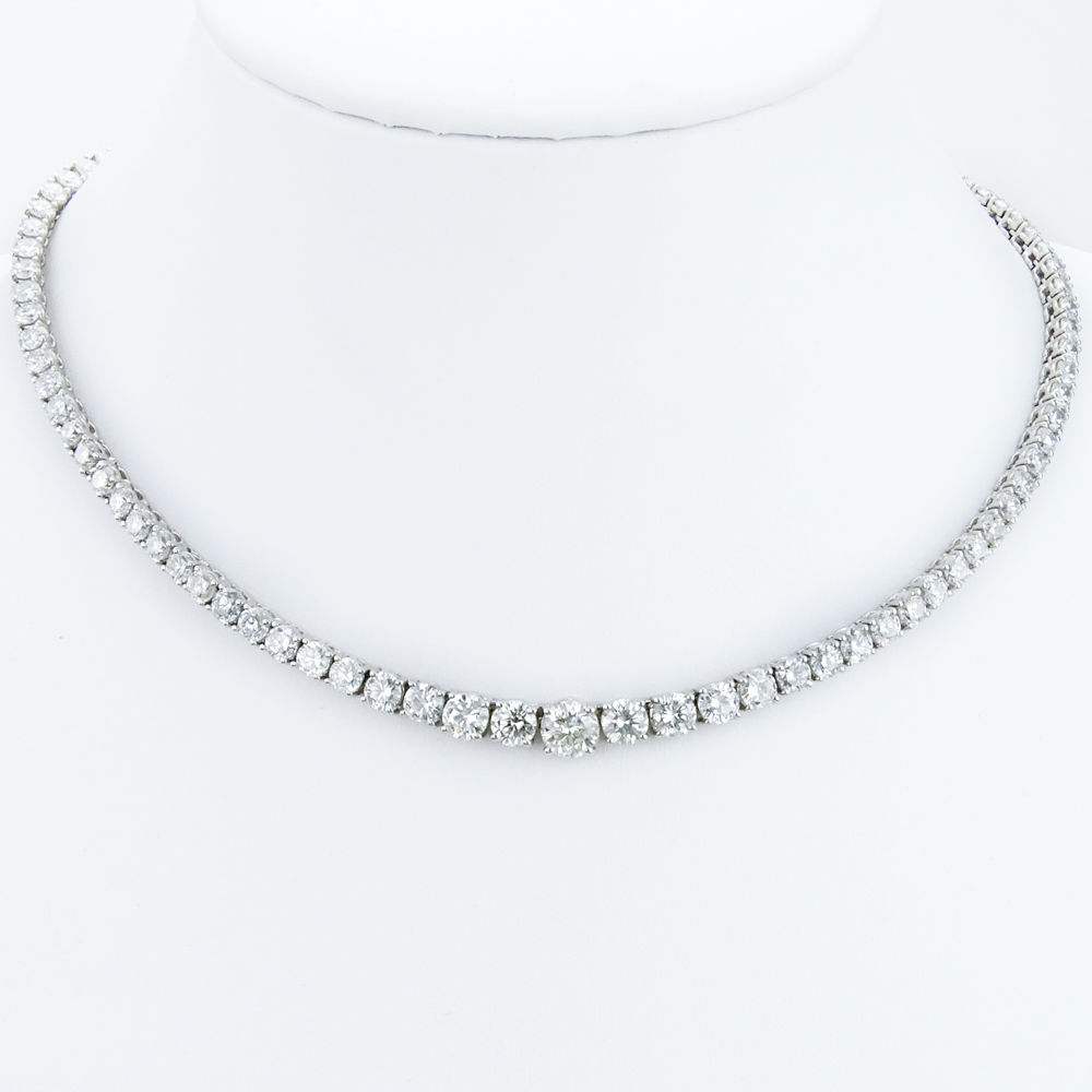 25.0 Carat One Hundred One (101) Round Brilliant Cut Diamond and 18 Karat White Gold Riviera Necklace.