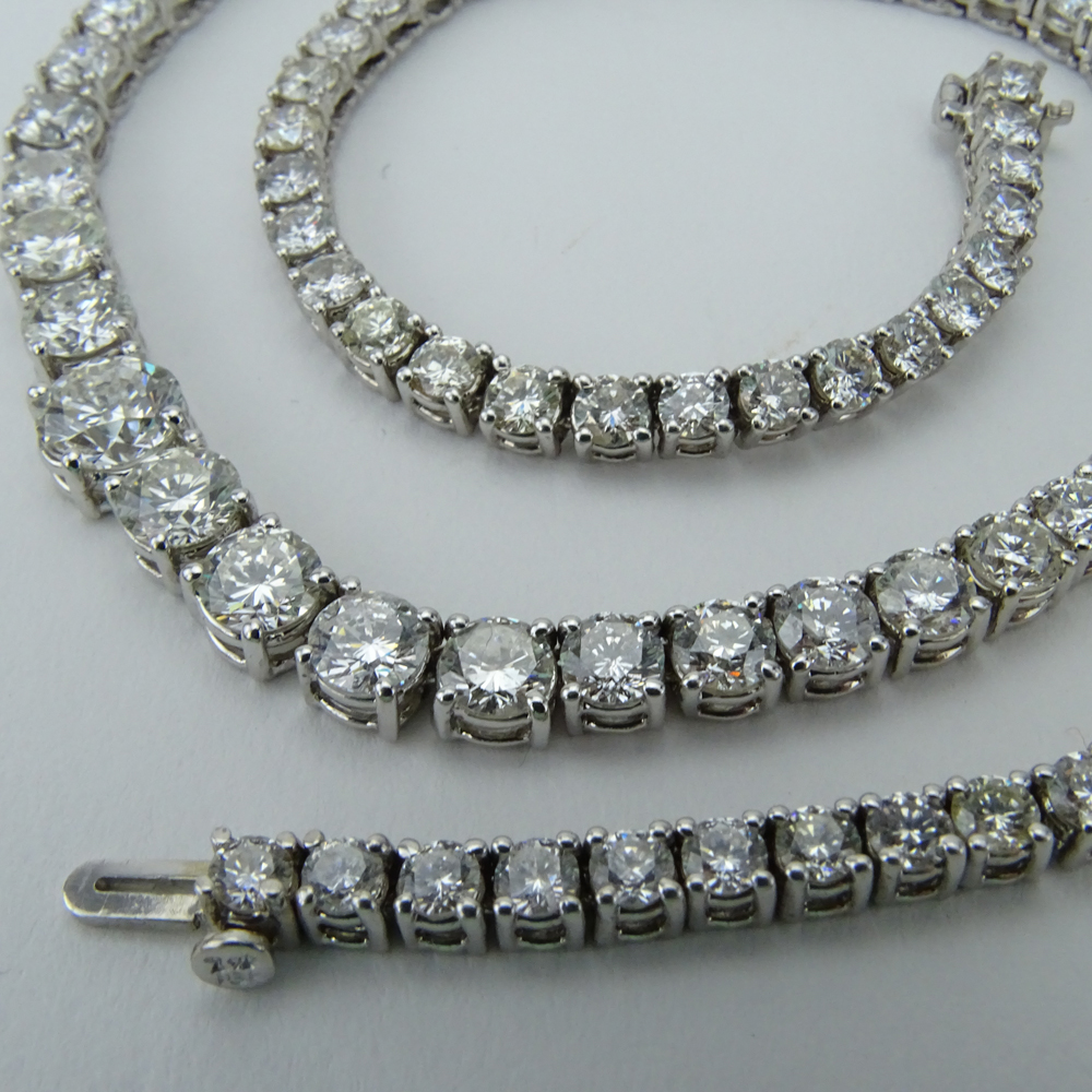 25.0 Carat One Hundred One (101) Round Brilliant Cut Diamond and 18 Karat White Gold Riviera Necklace.