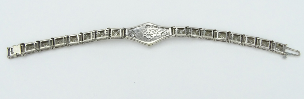 1.50 Carat Old European Cut Diamond and Filigree 14 Karat White Gold Bracelet.