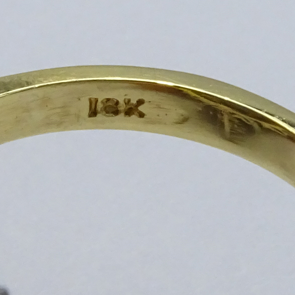 Circa 1970s Oval Cabochon Opal, Diamond, Platinum and 18 Karat Yellow Gold Ring