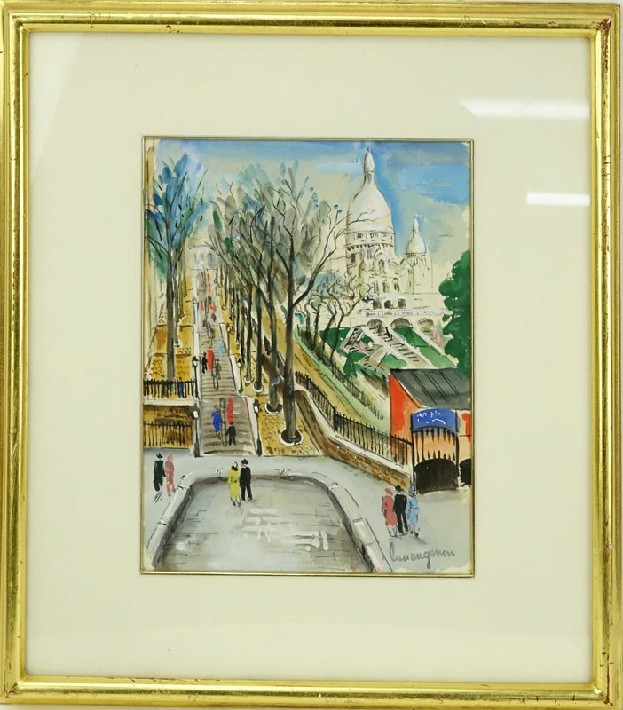 Lucien Genin, French (1894-1958) Gouache on paper "Montmartre, Sacré-Cœur, Paris"