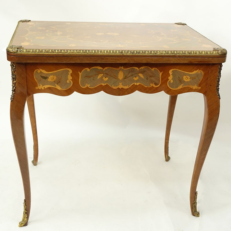 Mid Century Italian Inlaid and Gilt Brass Mounted Game Table