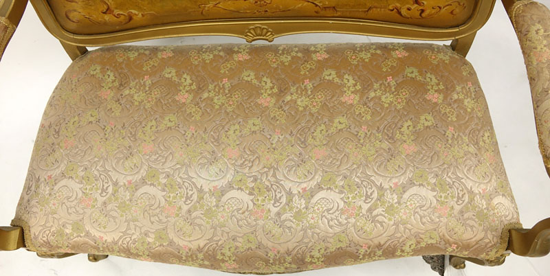 20th Century Vernis Martin Style Carved, Painted and Upholstered Settee