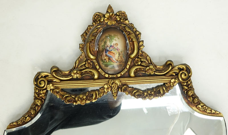 Mid-Century Giltwood Mirror with Inset Decorative Plaque