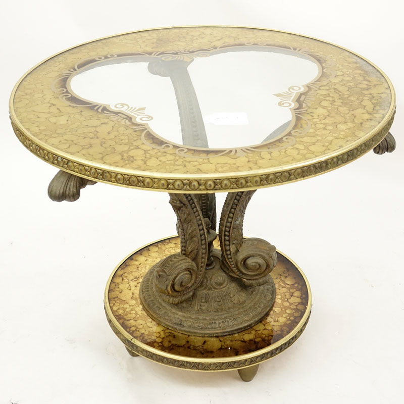 Mid 20th Century Hollywood Regency Gilt White Metal, Gold Leaf and Glass Pedestal Occasional Table
