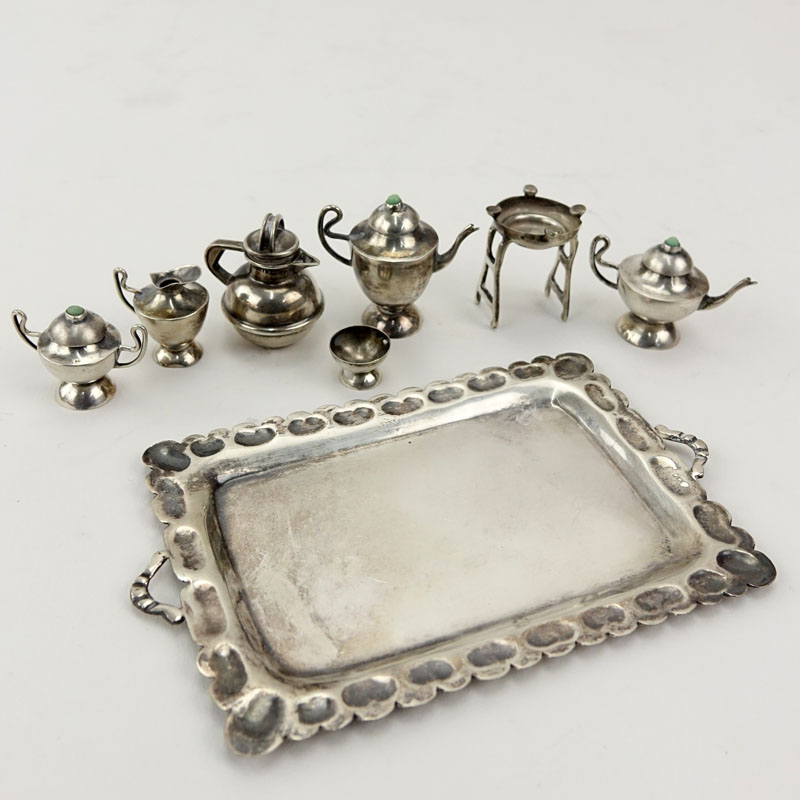 Eight (8) Piece Miniature Mexican Sterling Silver Coffee Set