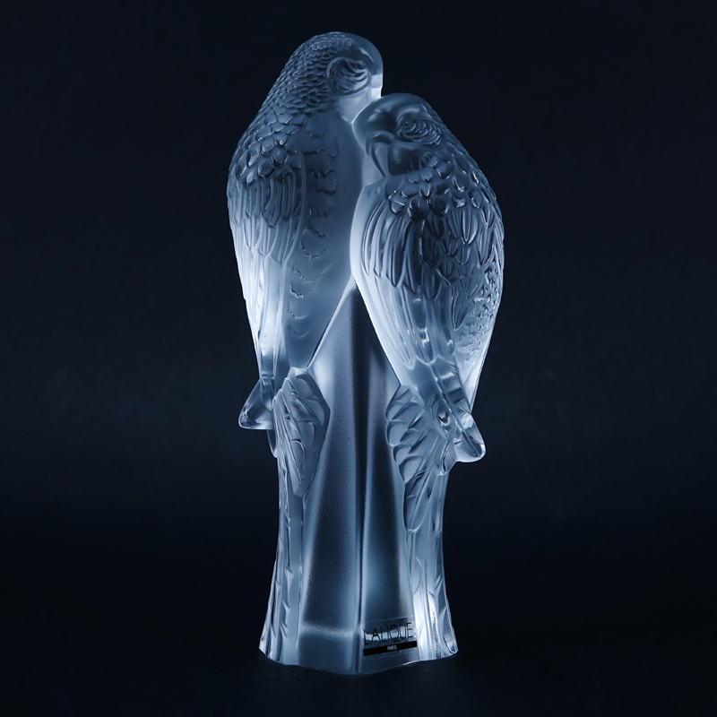 Lalique Crystal "Duex Perruches" Figurine In Box