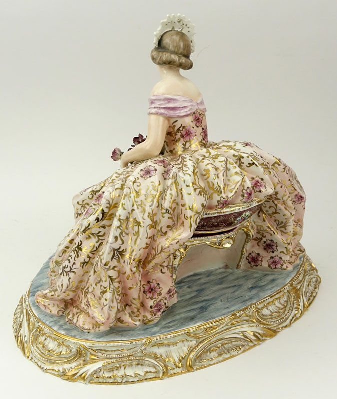 Large Antique Capodimonte Hand painted Seated Dignified Woman Porcelain Figurine