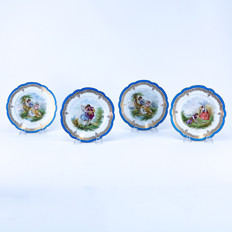 Set of Four (4) Fine 19th Century Sevres Chateau Des Tuileries Hand painted Cabinet Plates