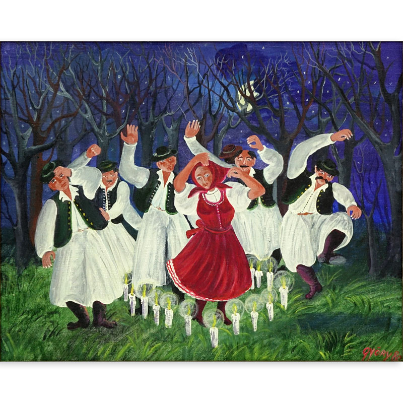 Eszter Gyory, Hungarian (b. 1944 - ) Oil on canvas "Dancing In The Moonlight"
