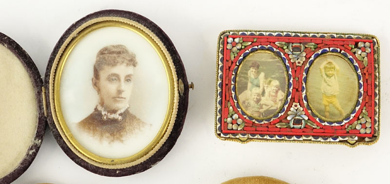 Lot of Three (3) Portrait Miniatures and a miniature micromosaic frame