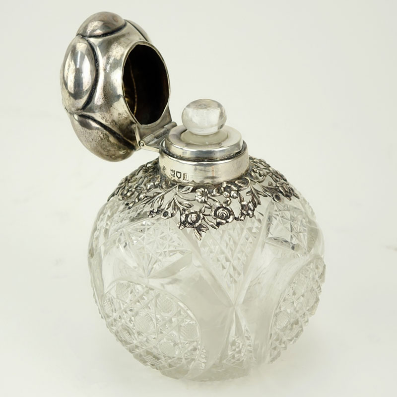 English Silver Mounted Cut Glass Scent Bottle