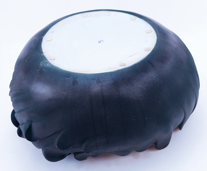 Large Italian San Marco Black Textured Ceramic and Gilt Free-Form Centerpiece Bowl