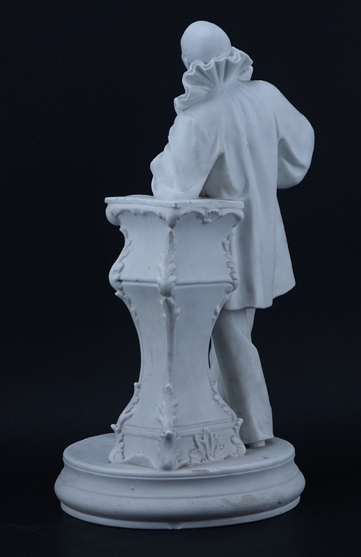 Large Perret & E. Dannaud, Limoges White Bisque Porcelain Sculpture of a Clown.