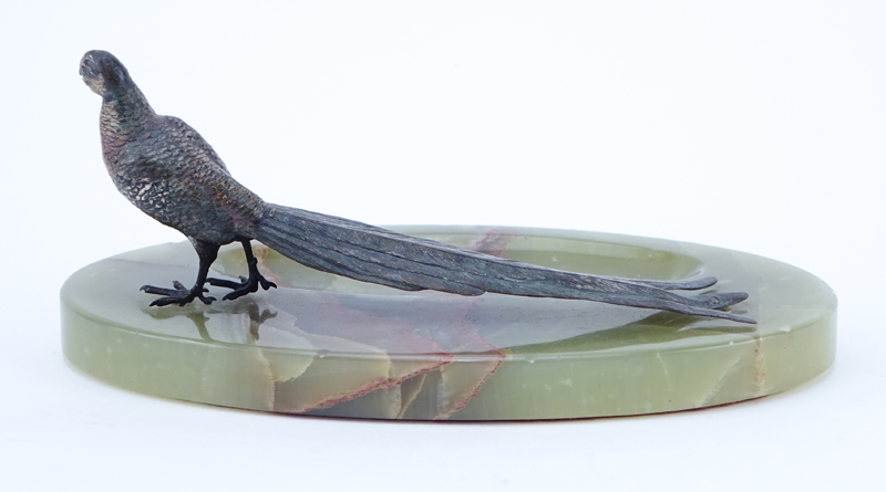 Art Deco Onyx Pin Tray With Cold Painted Bronze Pheasant