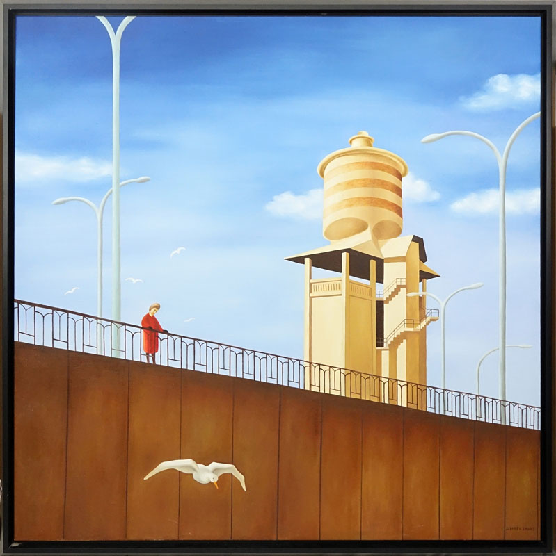 After: Jeffrey Smart, Australian (1921-2013) Oil on Canvas, Lady at the Water Tower
