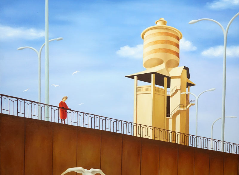 After: Jeffrey Smart, Australian (1921-2013) Oil on Canvas, Lady at the Water Tower