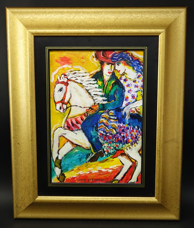 Zamy Steynovitz Polish/Israeli (1951 - 2000) Oil on canvas "Man & Woman On Horse"