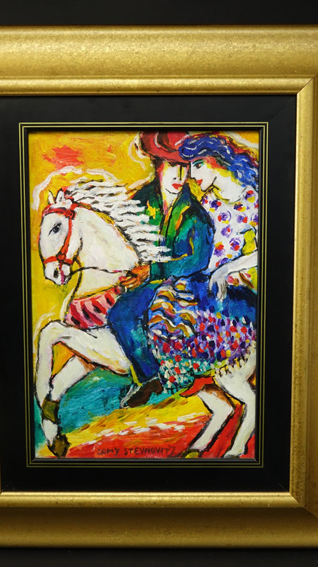 Zamy Steynovitz Polish/Israeli (1951 - 2000) Oil on canvas "Man & Woman On Horse"