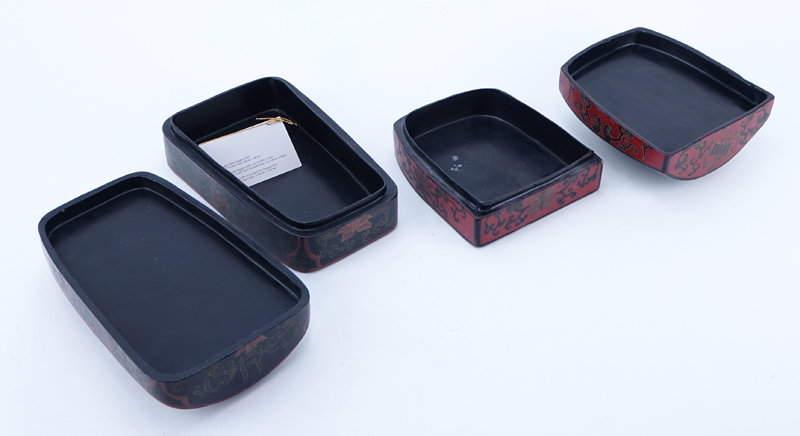 Two Chinese Lacquer and Porcelain Boxes