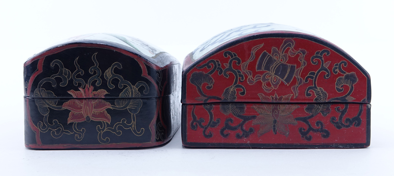 Two Chinese Lacquer and Porcelain Boxes