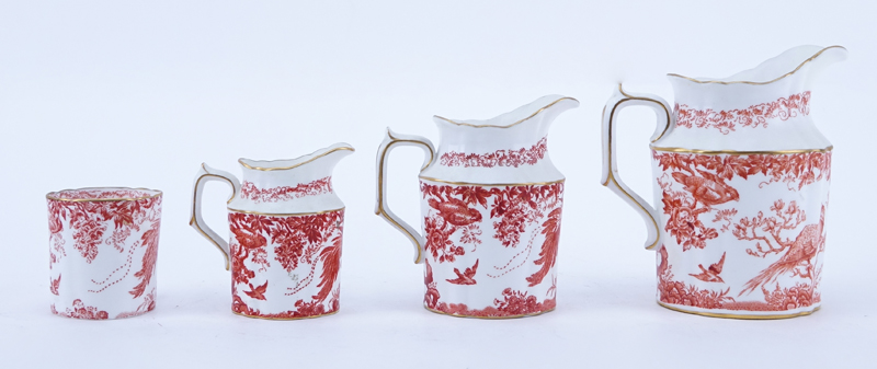 Four (4) Pieces Royal Crown Derby Red Aves Porcelain Tableware