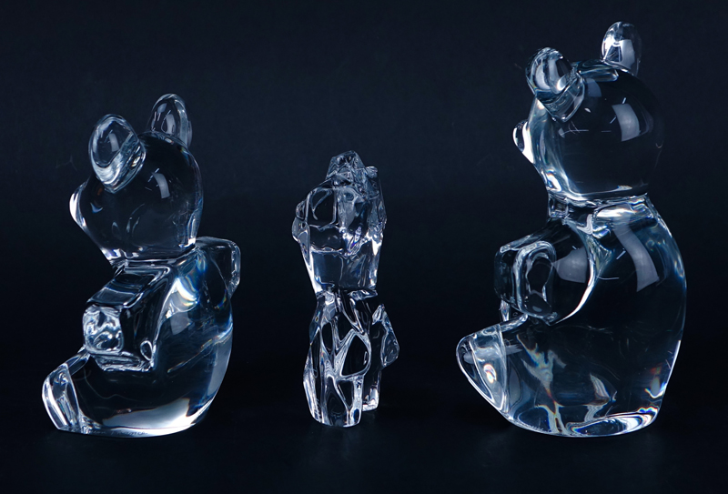 Two (2) Daum Crystal Bear Figurines and a Daum Nude Torso Figure