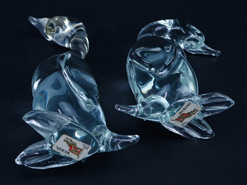 A Paddling of Four (4) Vintage Murano Clear Glass Duck Figurines