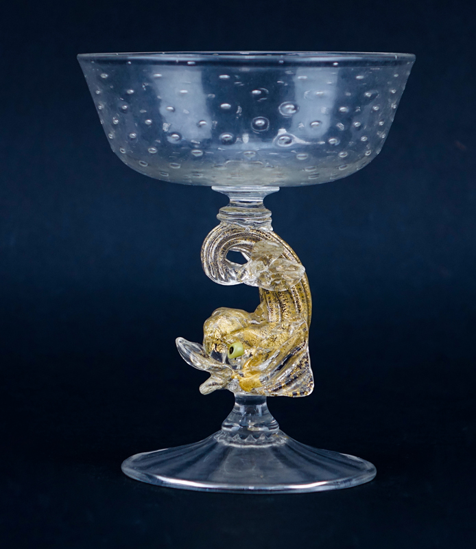 Seven (7) Hand Blown Venetian Murano Art Glass Dolphin Champagnes