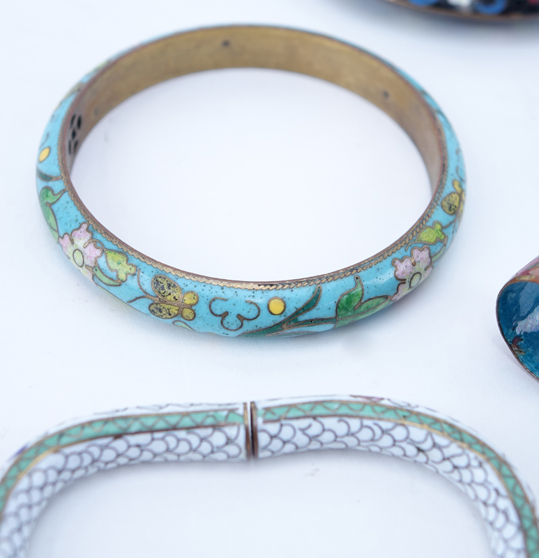 Collection of Five (5) Vintage Chinese Cloisonne Bangle Bracelets along with One Cloisonne Ring