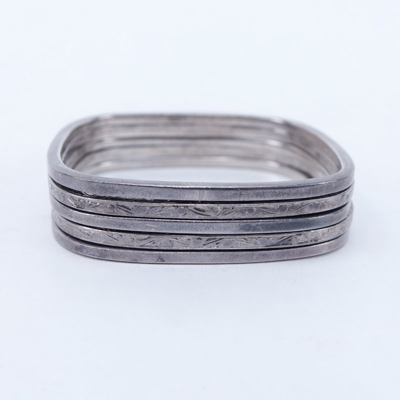 Lot of Five (5) Modernist Sterling Silver Bangle Bracelets