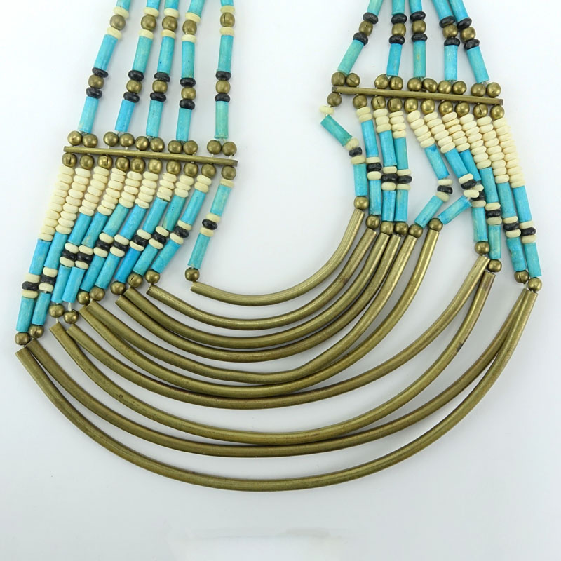 African Multi Strand Brass and Beaded Tribal Necklace