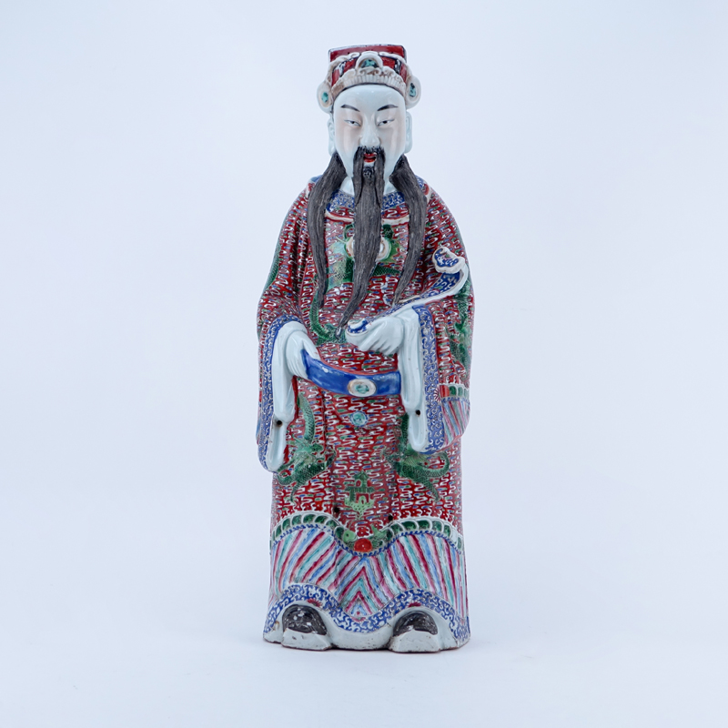Large Chinese Famille Rose Porcelain Immortal with Scepter Figurine