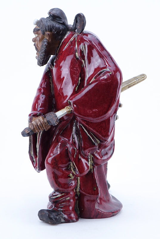 Large Chinese Glazed Mudmen Figure of a Shiwan Warrior with Sword