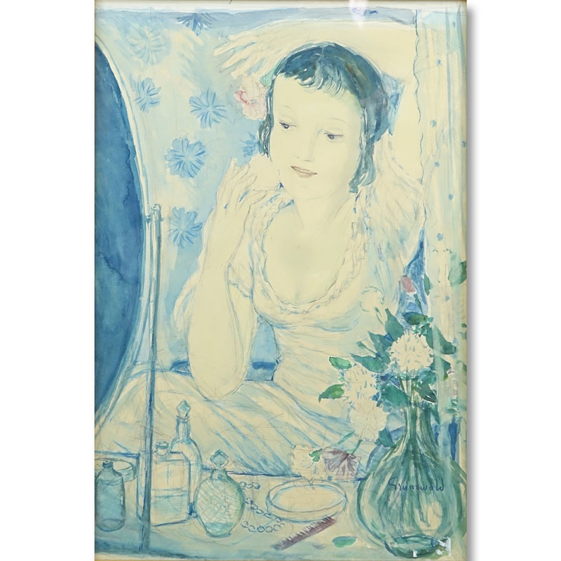 Isaac GrŸnewald, Swedish  (1889-1946) Watercolor, Lady at Her Dressing Table