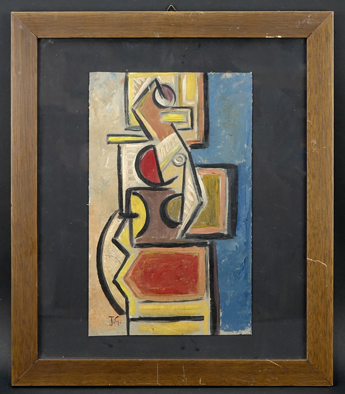 1930's European School Oil On Card "Cubist Composition" Initialed JG lower left