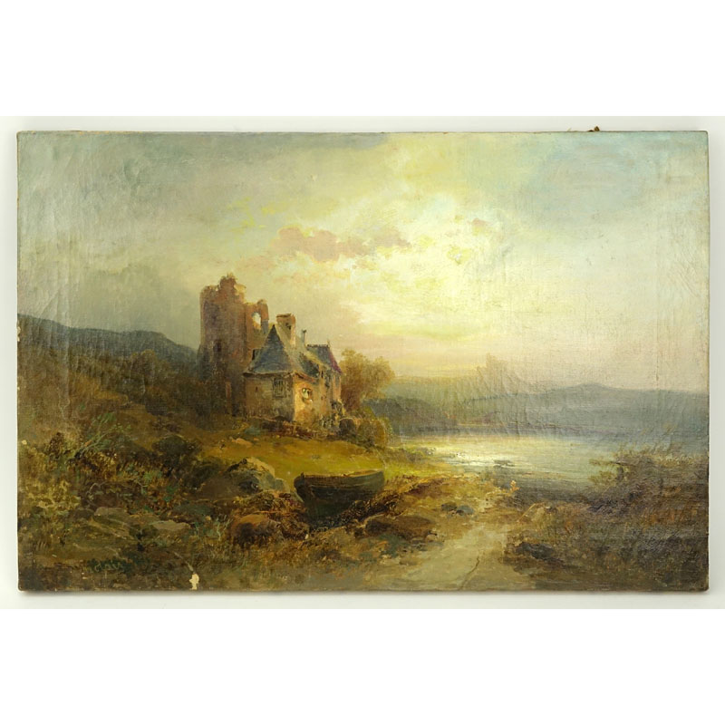 19th Century English School Oil On Canvas "Castle In The Highlands"