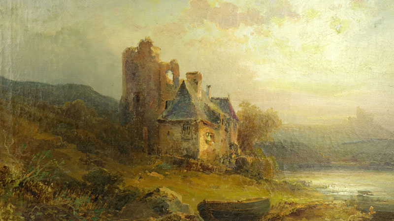 19th Century English School Oil On Canvas "Castle In The Highlands"