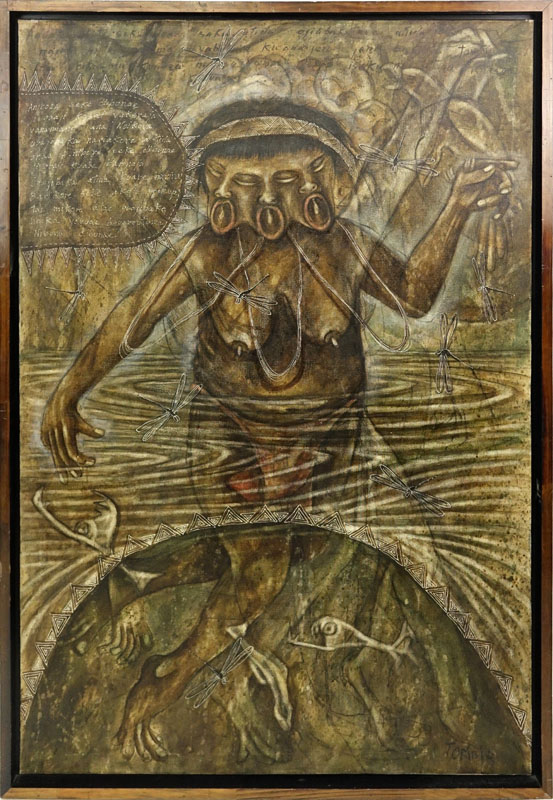 Toribio, Venezuelan (20th C.) Oil on Canvas "Primitive Figure"