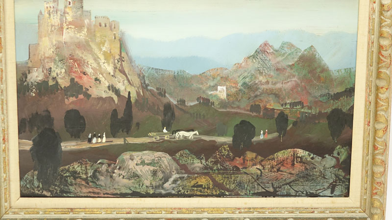 Pal C Molnar, Hungarian (1894 - 1981) Oil on wood panel "Life In The Mountains"