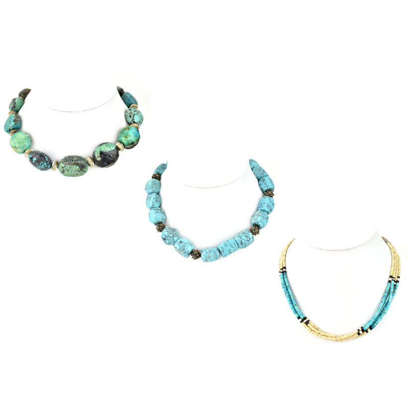 Three (3) Vintage Turquoise Chunky And Micro Bead Necklaces