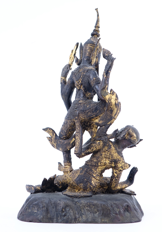 Antique Thai Bronze Group "Warrior Killing Devil"
