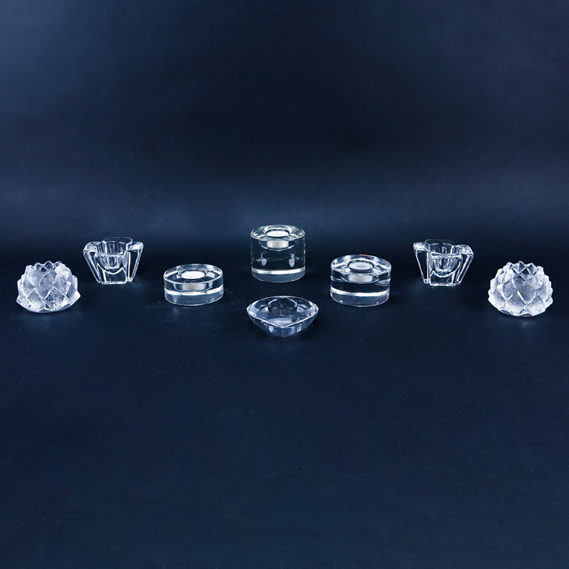 Collection of Eight (8) Orrefors Crystal Candle Holders